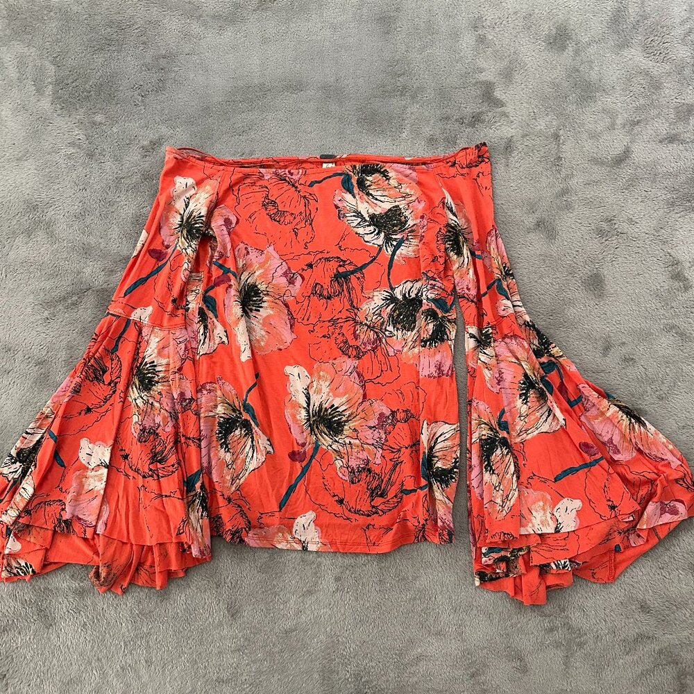 Free People Red Floral Off-Shoulder Blouse